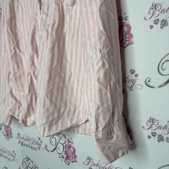 Victoria secret button down top striped pink white classic embroidery pocket - Picture 4 of 7